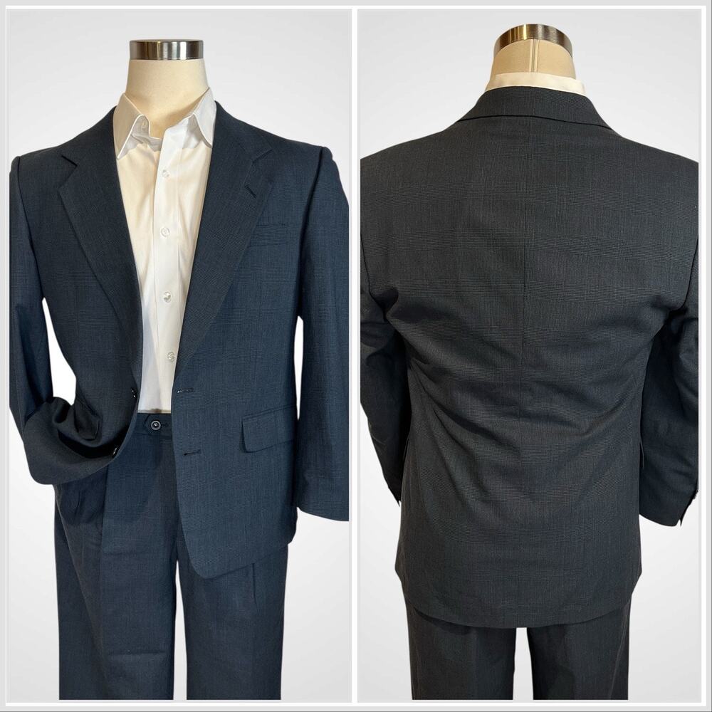 Versini Mens 40S 34x28 Midnight Navy Blue Tonal Glen Plaid Suit Twist Tech - Picture 2 of 16